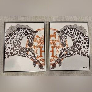 Hermes Oliver Gal Horse Art Print Set with Orange and Black Accents